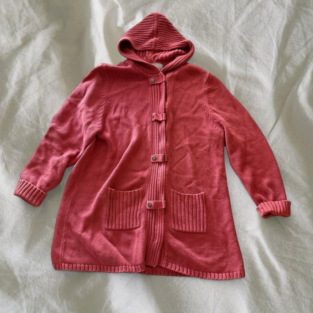 Sag Harbor Pink Hooded Cardigan Sweater